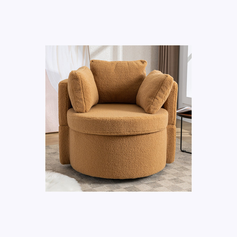Fauteuil demi-tonneau pivotant avec rangement, Fausse fourrure gris foncé