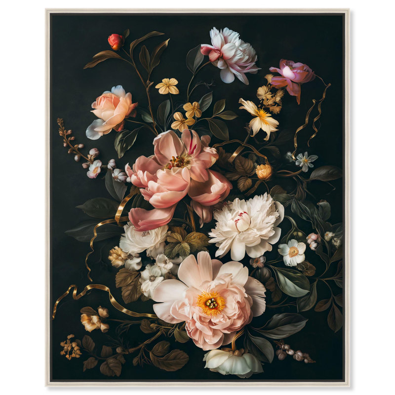 Romantic Muted Floral Canvas Gothic Botanicals by , H 21 po x l 17 po, Encadrement argenté