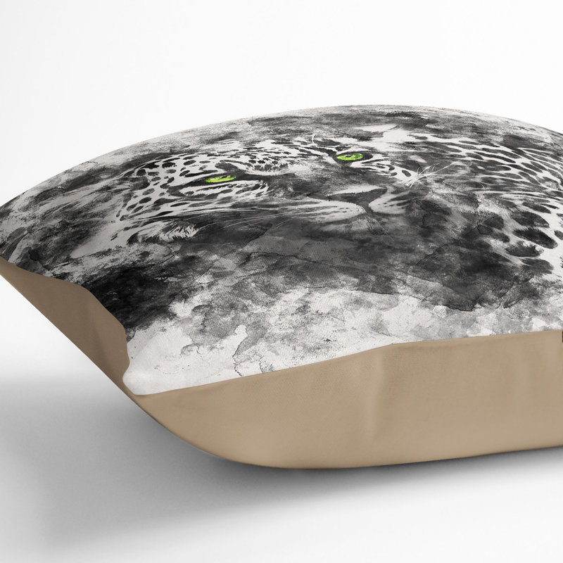 Leopard with Eyes High Watercolour Cushion with Filling, 55cm H x 55cm W x 20cm D, Stone