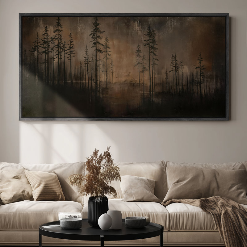 Très grand paysage de forêt sombre brumeux, impression d'art mural, Noir, H 30 po x l 60 po