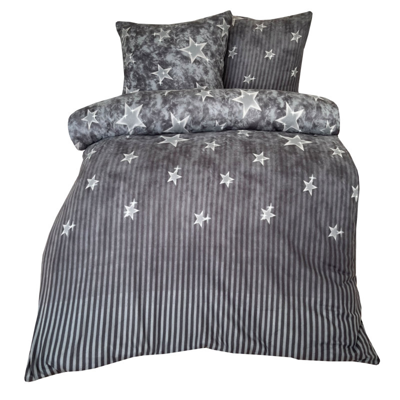 Bedding set winter fleece gray stars, 220cm W x 240cm D