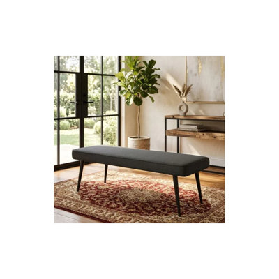 Banc rembourré - pieds en acier, siège en tissu de lin, entrée moderne ou sièges de chambre à coucher