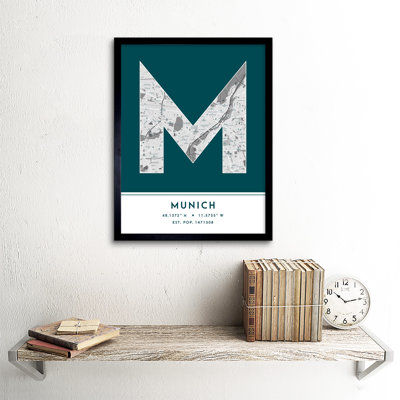 Munich Germany City Map Teal - Single Picture Frame Typography
