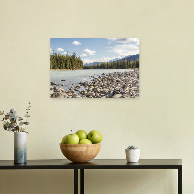 Serene Mountain River Shore Peaceful Serene Tranquil Forest Landscape Wall Art Print 1 Piece Wrapped Canvas Wall Art