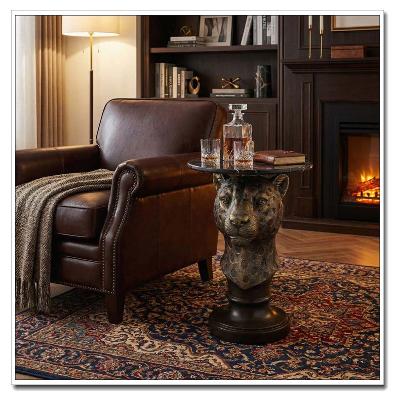 Tables d'appoint de table d'appoint, Brun antique-léopard