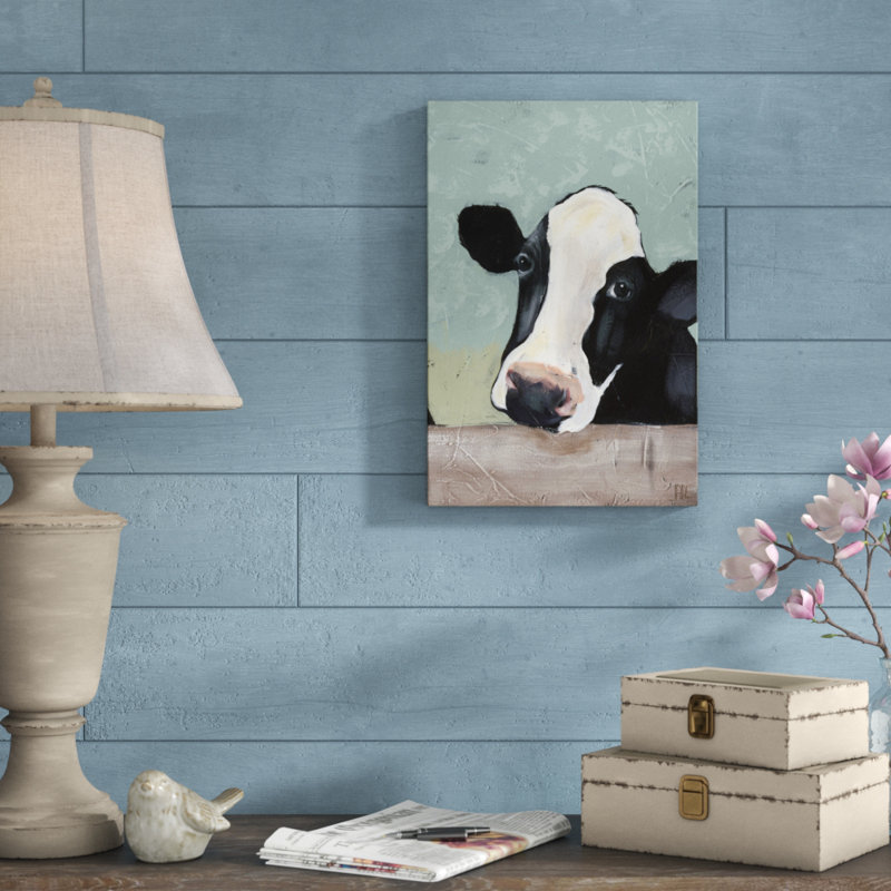 «Holstein Cow III», peinture sur toile, H 18 po x l 12 po, Cadre noir