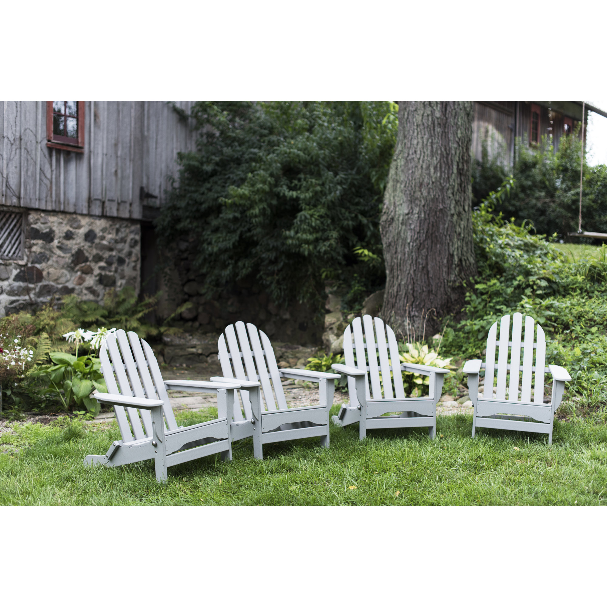Leighton Foldable Outdoor Adirondack Set, Light Gray