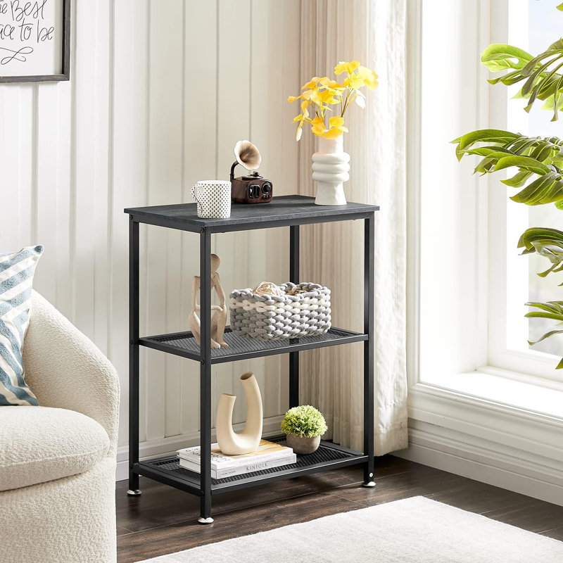 Grande table de bout industrielle avec tablette ouverte à 3 niveaux, table de chevet pour la chambre à coucher ou le salon, structure en métal robuste et finition en bois rétro, assemblage facile