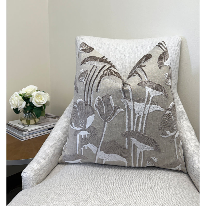 Floral Velvet Throw Pillow Cover, Mushroom, 22x22"