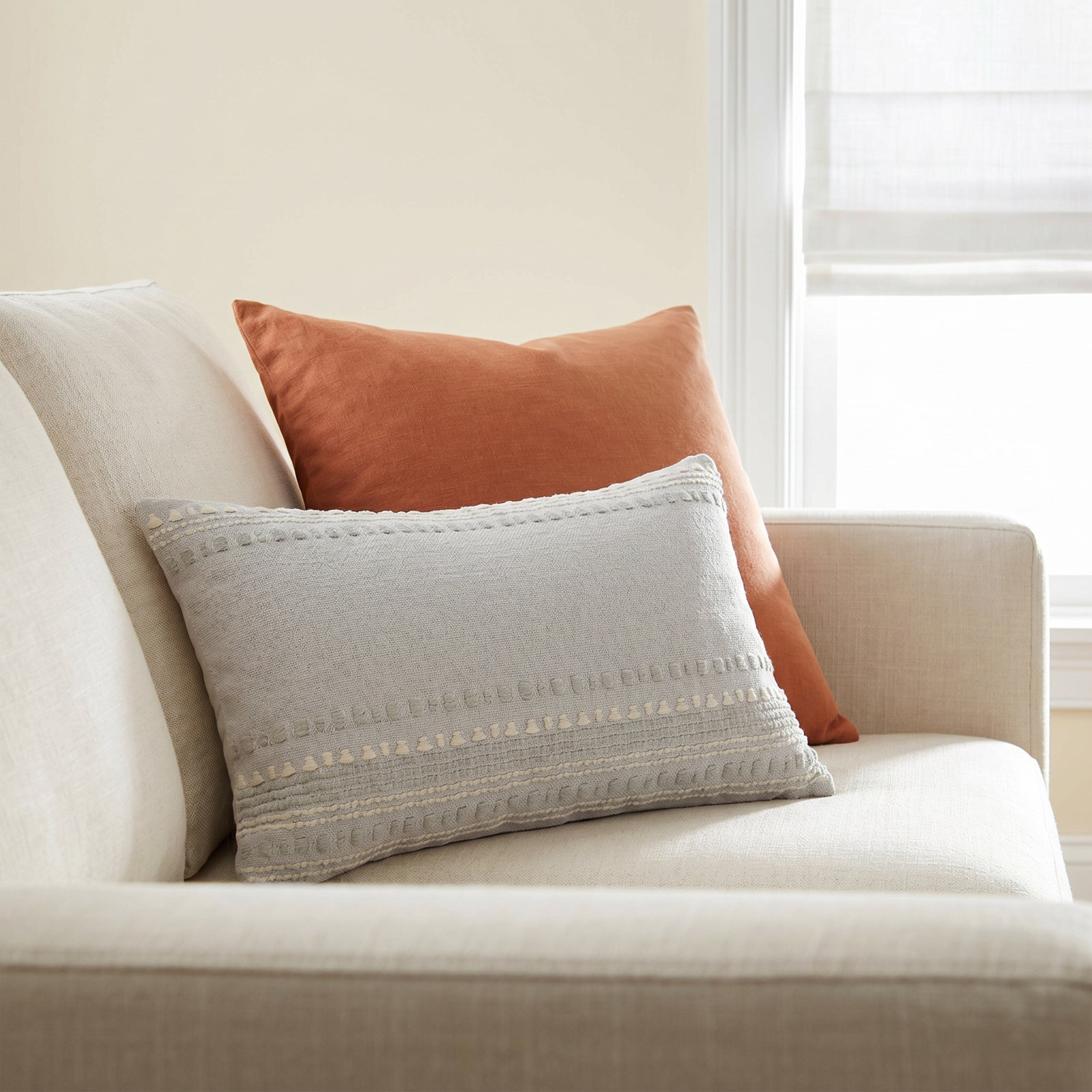 Bryson 21" x 13" Embroidered Cotton Pillow Cover, No Fill