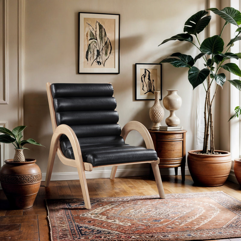 Fauteuil d'appoint en cuir Randal, Cuir végétalien noir, Naturel