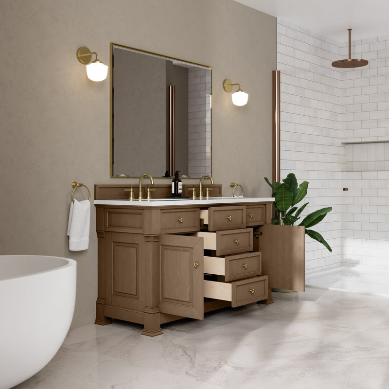 Brookfield 59.88'' W Double Bathroom Vanity Base, Pecan