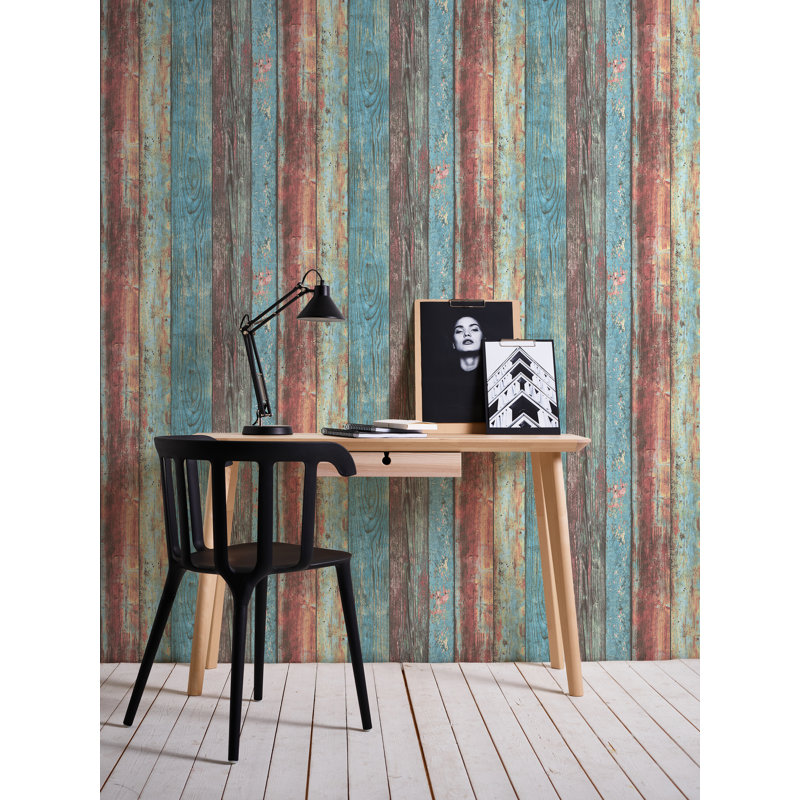 Woods and Wicker Collection Colorful Broad Wood Stripe Wallpaper Roll