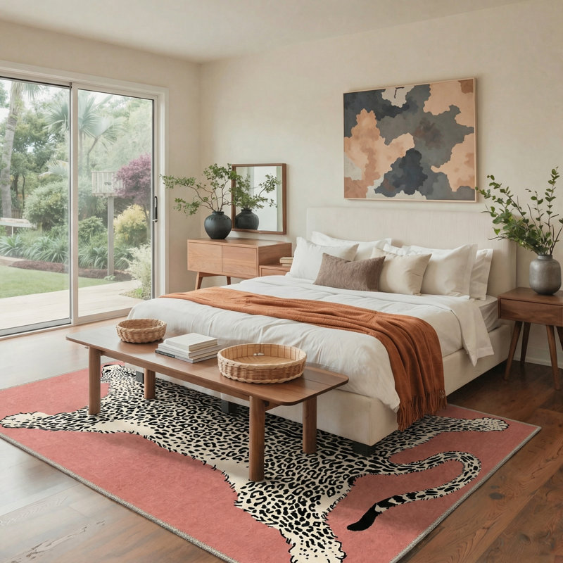 Alinda Zahara Boho Animal Print Machine Washable Red / Beige / Black Indoor Area Rug with Non-Slip Backing