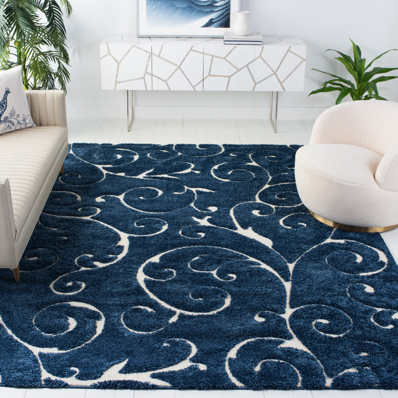 Tapis Amza, Rectangle de 11 pi x 15 pi, Bleu foncé / Crème