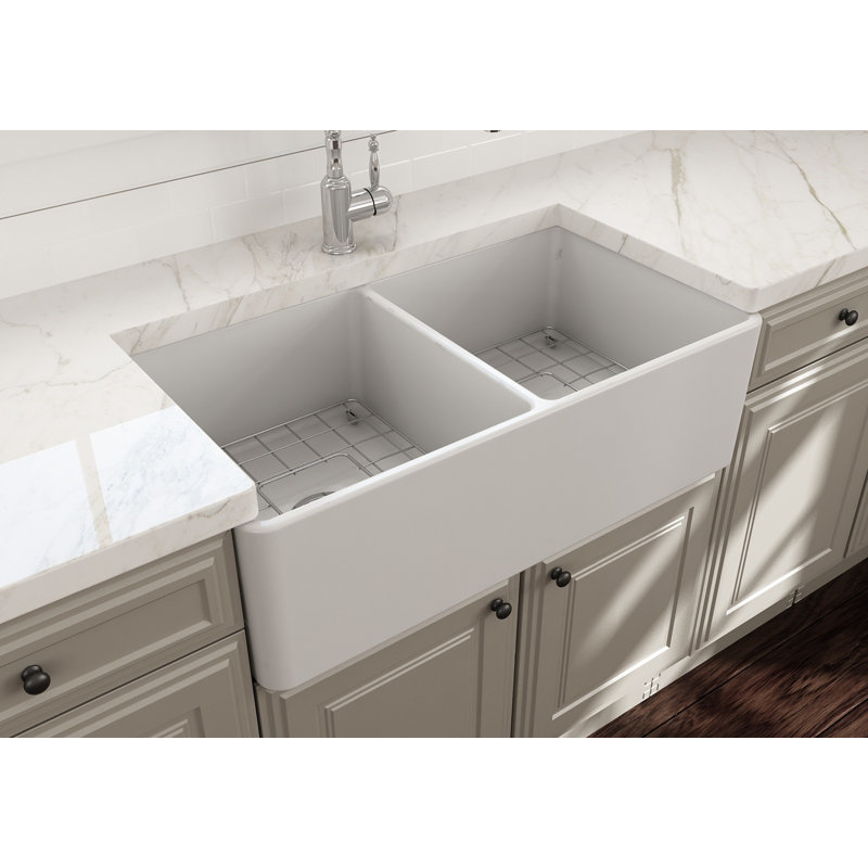 33'' L Farmhouse Double Basin Kitchen Sink, Sapphire Blue