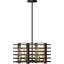 Lustre suspendu cage d'intérieur 4 lumières en bronze et noyer d'inspiration industrielle