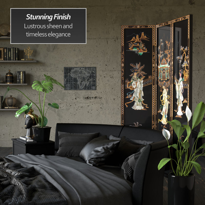 6 Ft. Tall Black Lacquer Room Divider - Royal Ladies