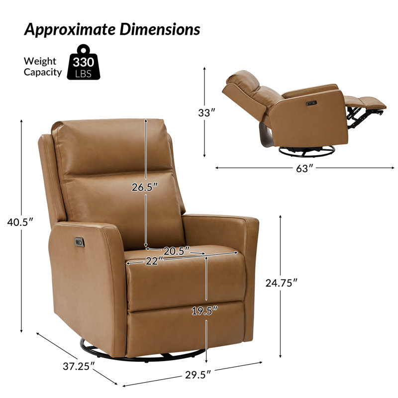Nurbanu 29.5" W Top Grain Leather recliner, Camel