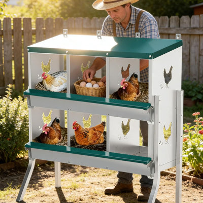 Boîte de nidification pour poulets 6 compartiments avec pattes 10 coussins d’humidité pour animaux de compagnie et 4 œufs roulés