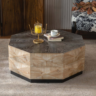 Table basse octogonale en bois avec motif en relief 3D - Style rétro