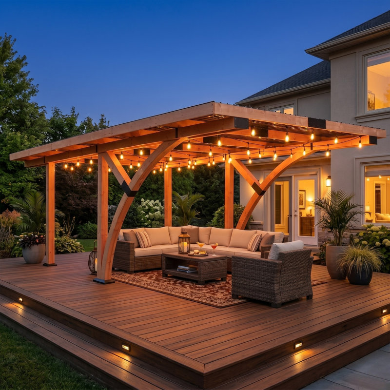 18.3X12.6X7.7 Ft Solid Wood Carport, Outdoor Gazebo With Steel Roof