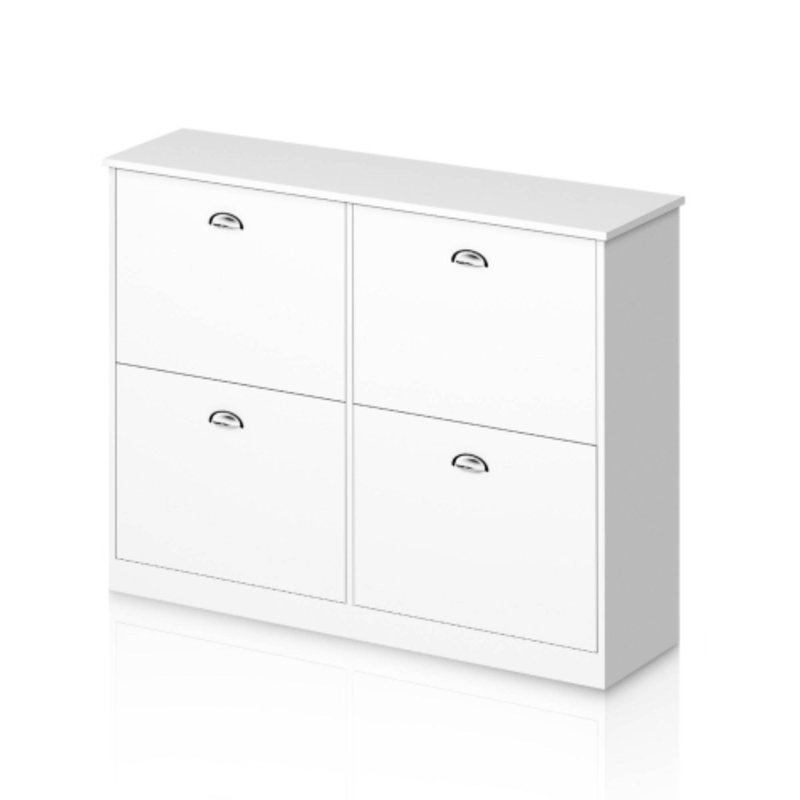 Elegant White Original Wood Slim Shoe Cabinet, 4 Hidden Drawers For Hallway Foyer Bedroom Closet Mudroom, White