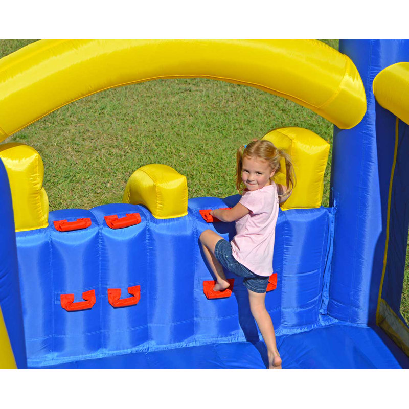 Island Hopper Blue and Yellow Bounce House with Dual Slides