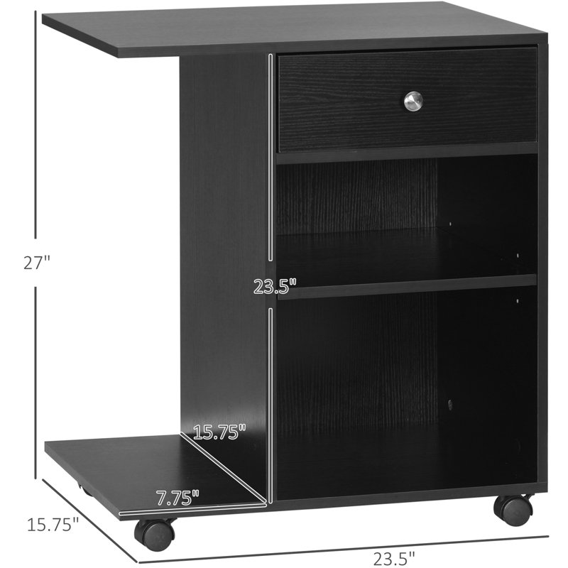 Bureau à chariot roulant pour imprimante avec tablette réglable et riche table de rangement mobile pour les accessoires de mobilier de bureau