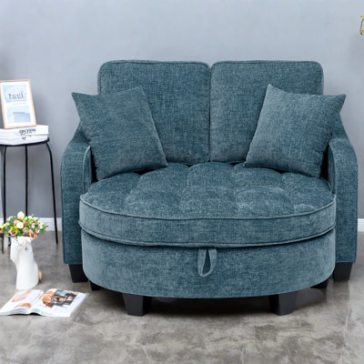 Modern Sofas with Storage, Blue Corduroy Wood Frame for Compact Home