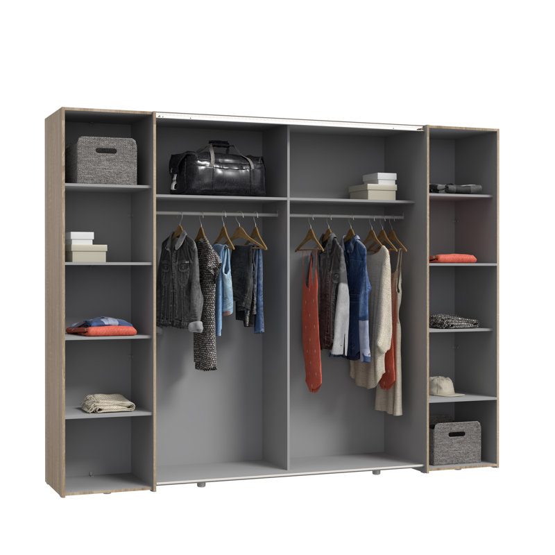 Debarr 4 Door Manufactured Wood Wardrobe, 210.5cm H x 270.3cm W x 61.2cm D, Sonoma Oak/White