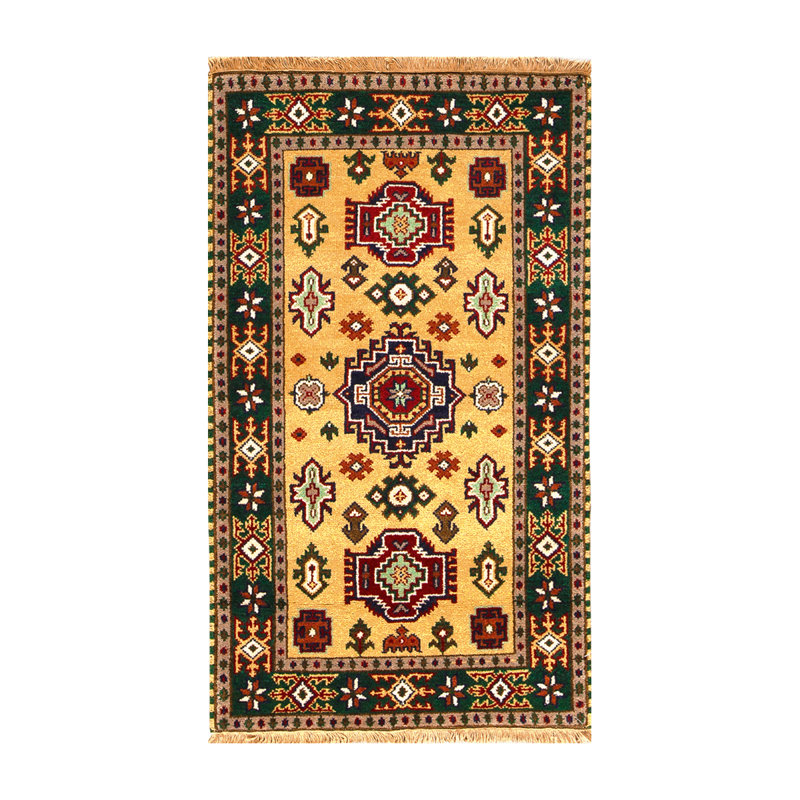 Tapis jaune / rouge / brun de haute qualité noué à la main