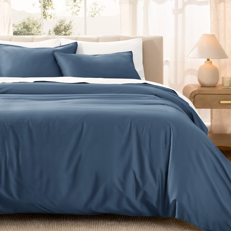 400 Thread Count Organic Cotton Sateen Duvet Cover Set, Bering Sea, Twin/Twin XL Duvet Cover + 1 Standard Sham