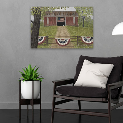 God Bless America Barn - art patriotique contemporain du 4 juillet - drapeaux américains