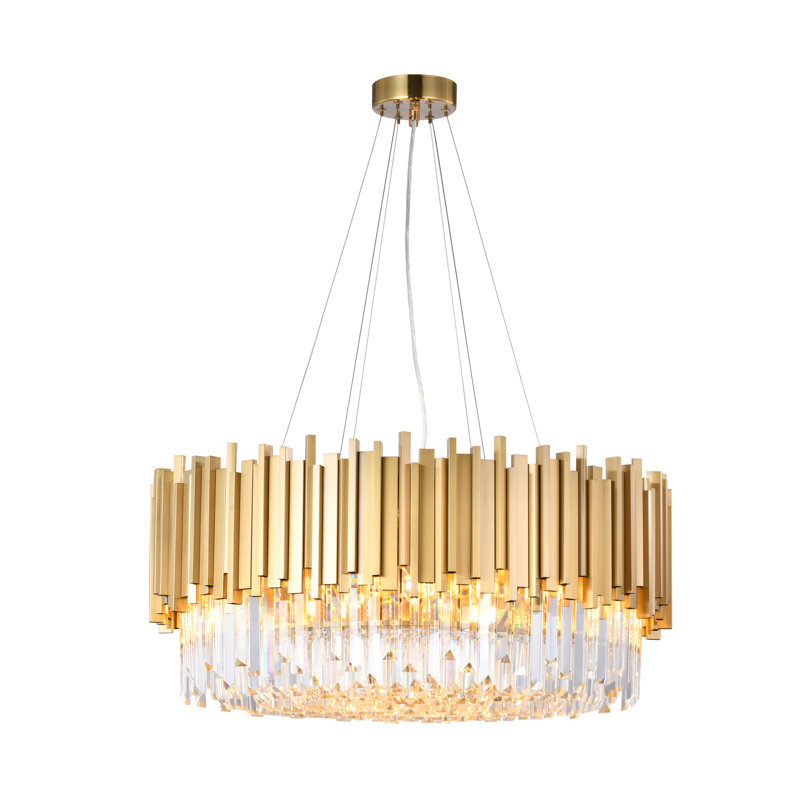 Lustre rond en cristal doré 10 lumières Transitional, Doré, H 11,8 po x l 28 po x P 28 po