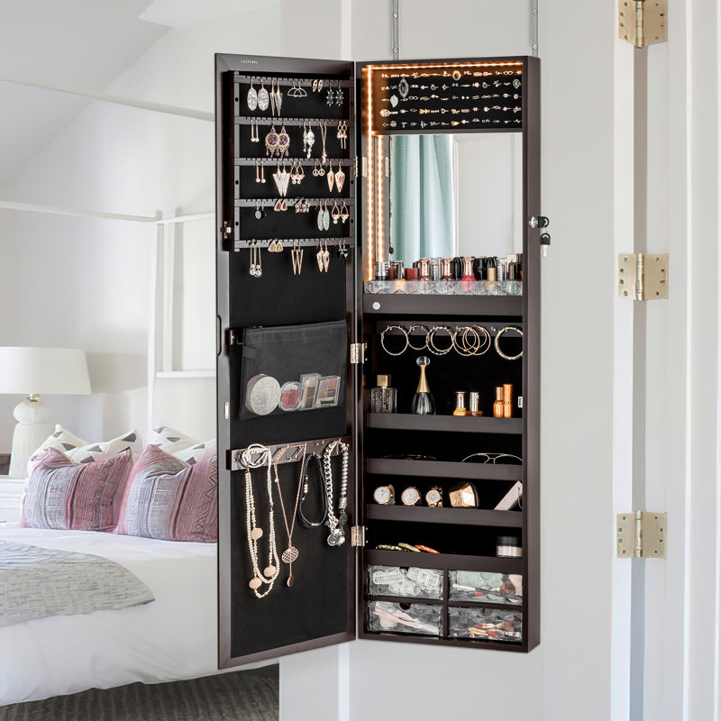 Armoire à bijoux avec miroir, Espresso