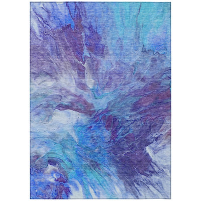 5' X 8' Purple And Navy Blue Abstract Washable Indoor Outdoor Area Rug
