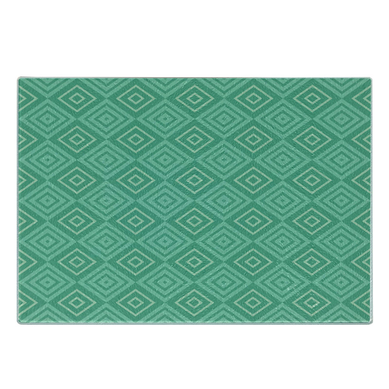 Ambesonne Mint Tempered Glass Cutting Board Nested Squares Pattern White Almond Green Mint