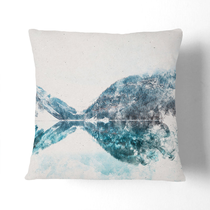 Mountain Range Reflection Cushion with Filling, Black, 40cm H x 40cm W x 15cm D