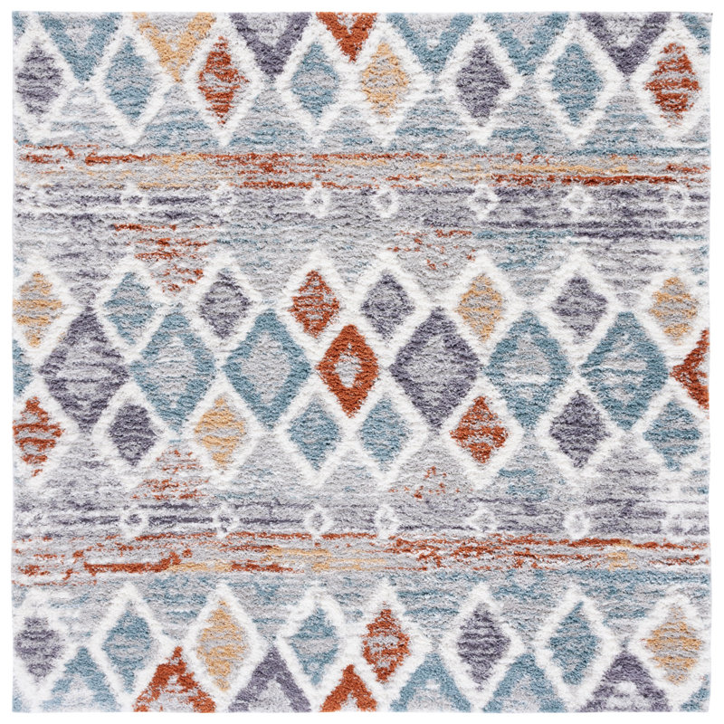 Tapis bleu rouille / ivoire Evangelyn, Carré 8 pi