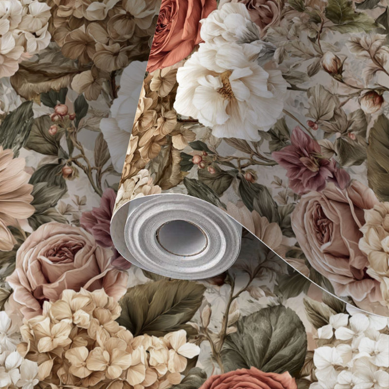 Papier peint auto-adhésif à peler et coller avec hortensia rose antique auto-adhésif et amovible 17,7 po x 118 po (45 x 300 cm)