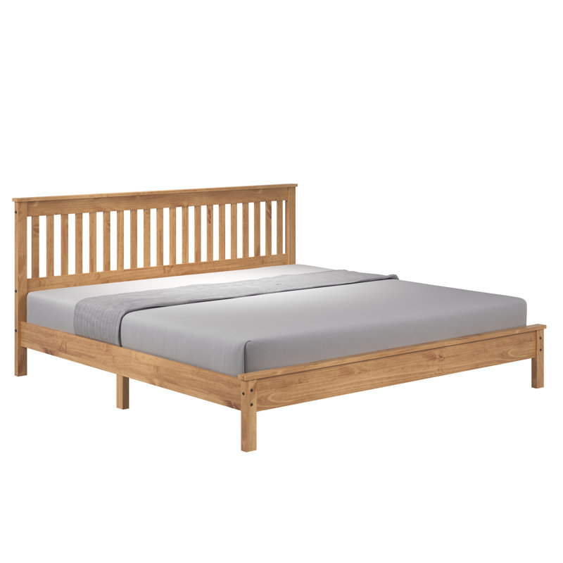 Structure de lit Ophelia & Co. Monaco en bois massif avec tête de lit à lattes, lit plateforme rustique en bois de pin style Mission avec poteaux épais, aucun sommier requis
