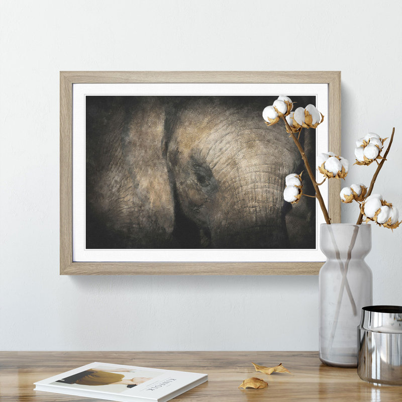 Gentle Elephant - Picture Frame Graphic Art Print, Oak Framed, 45cm H x 63cm W x 2cm D