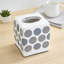 Couvre-boîte à mouchoirs à pois - Élégant décor de salle de bain en résine avec des accents métalliques, motif contemporain bleu et gris