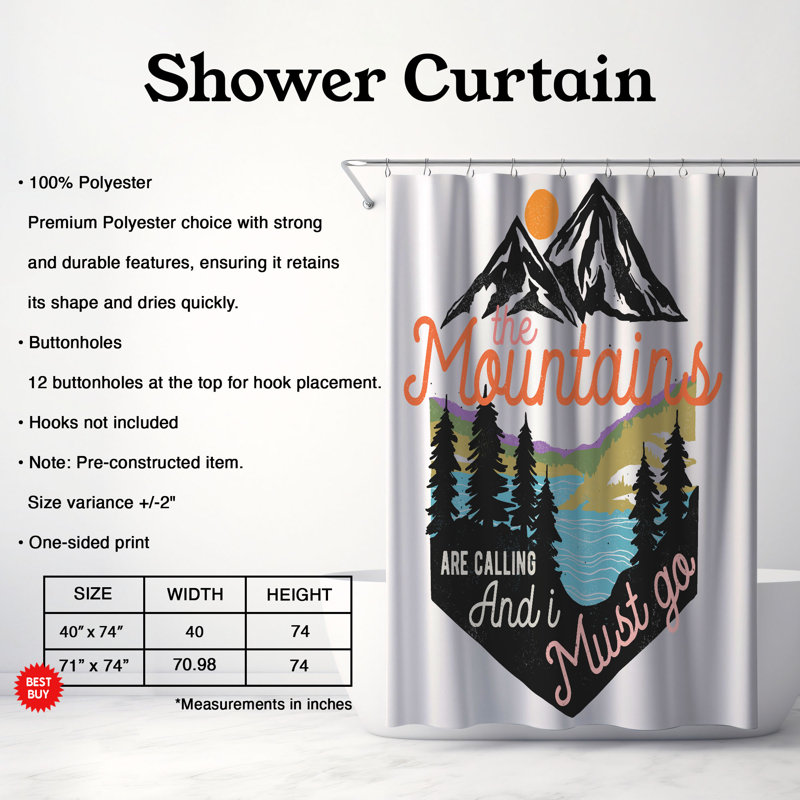 Rideau de douche 1 pièce Alpine Calm, H 74 po x l 71 po