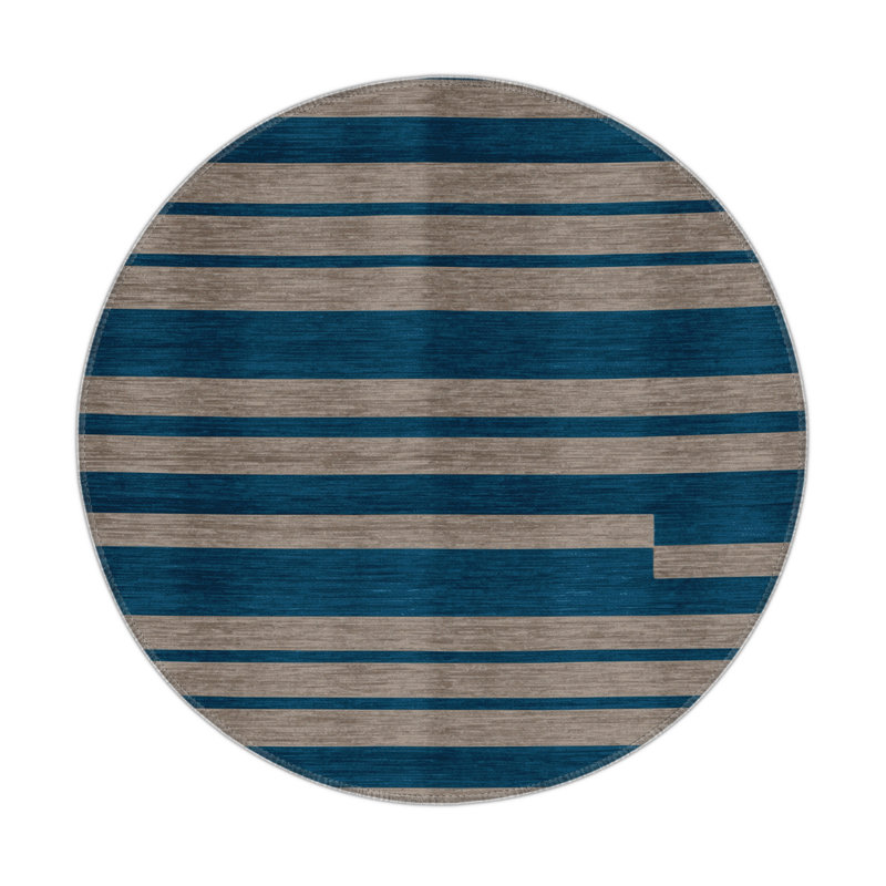 Tapis intérieur / extérieur vert HorizontalStripes, Rond 5 pi