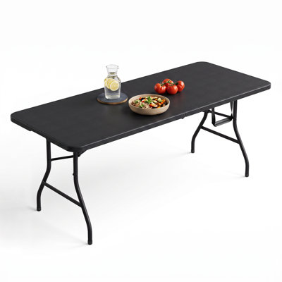 Table pliante en plastique de 1,83 m (6 pi), robuste, capacité de 227 kg (500 lb), portable et utilitaire, avec poignée de transport, plateau en PEHD imperméable pour fêtes, pique-niques, camping et événements commerciaux à l'intérieur et à l'extérieur.