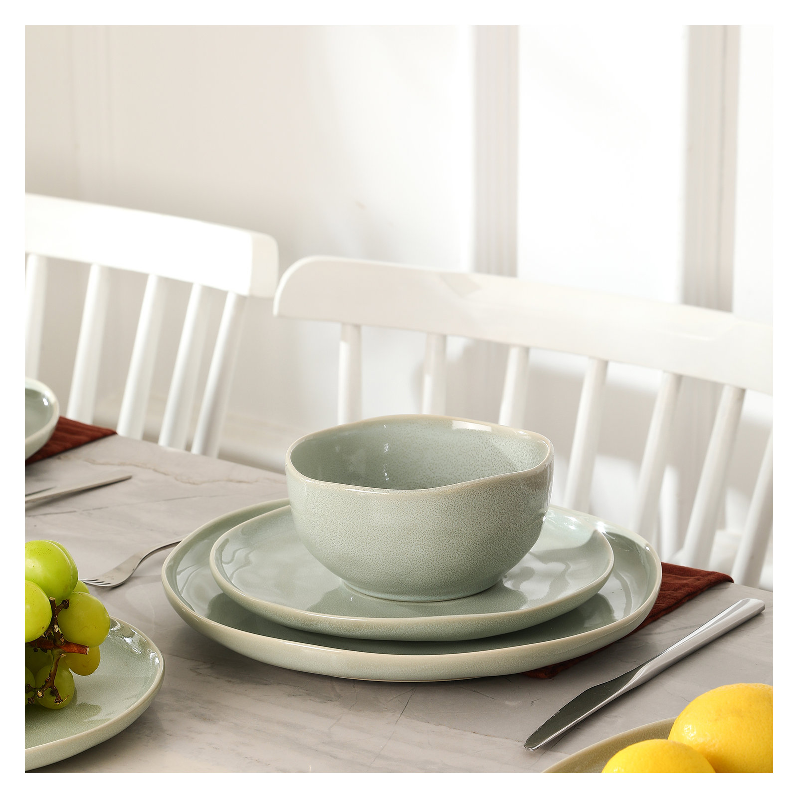 Stone Lain Mirella 12-Piece Dinnerware Set Stoneware, Green