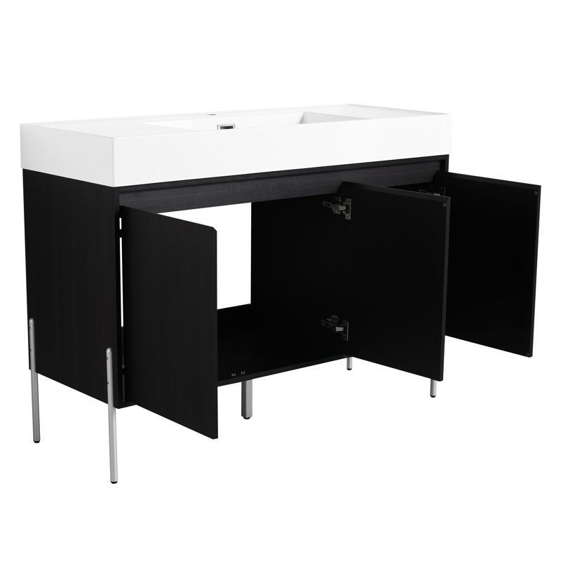 Meuble-lavabo moderne 48 po avec lavabo en résine et lavabo autoportant Space Solution - couleur chêne foncé