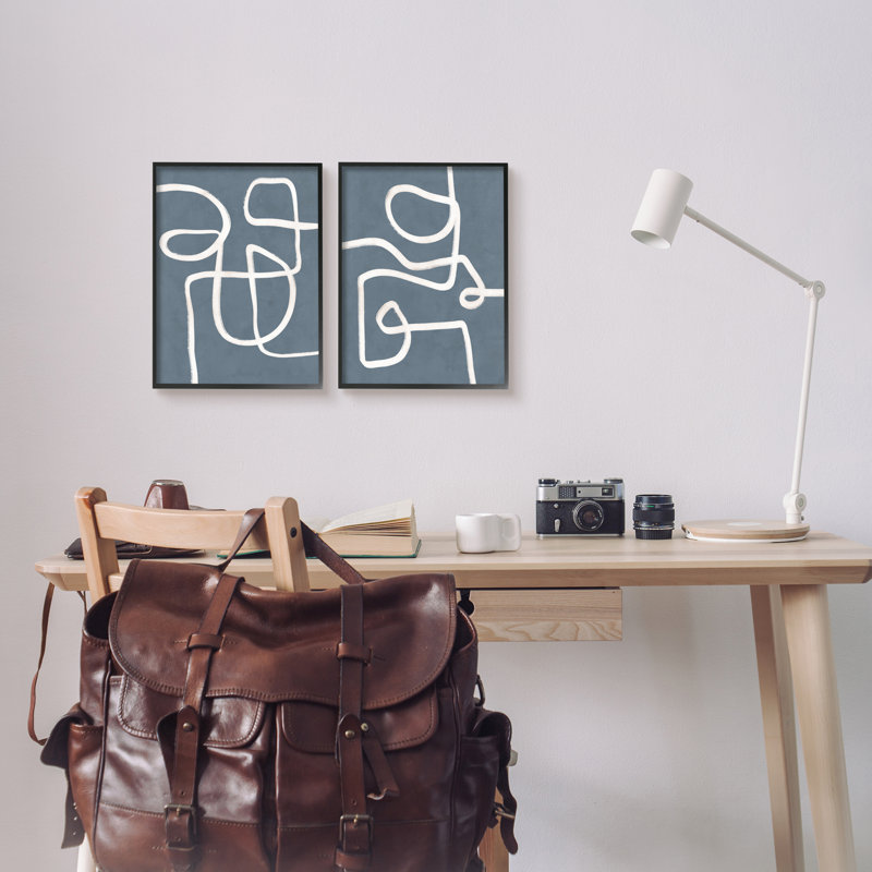 «Abstract Soft Squiggle Design» par Nina Blue - ensemble de 2 impressions sur toile flottante, Giclée encadrée noir minuit